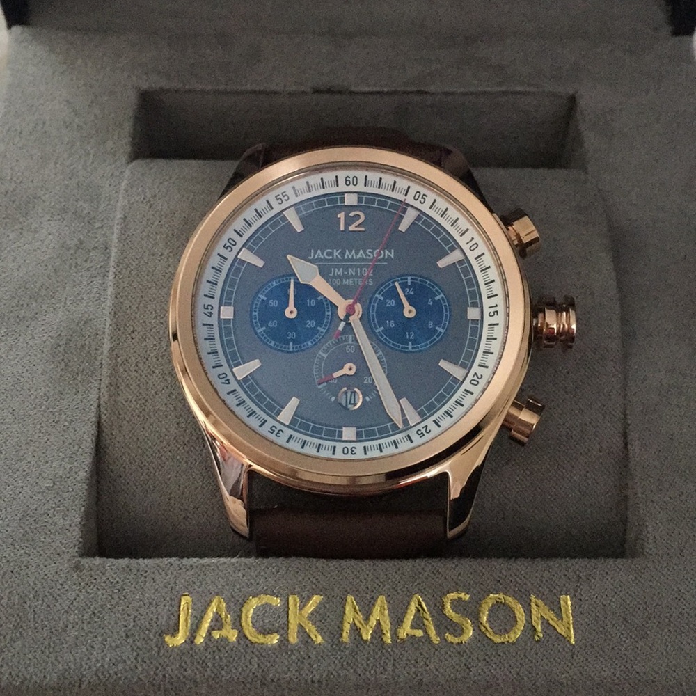 Jack Mason Rose Gold Brown Leather Band Watch